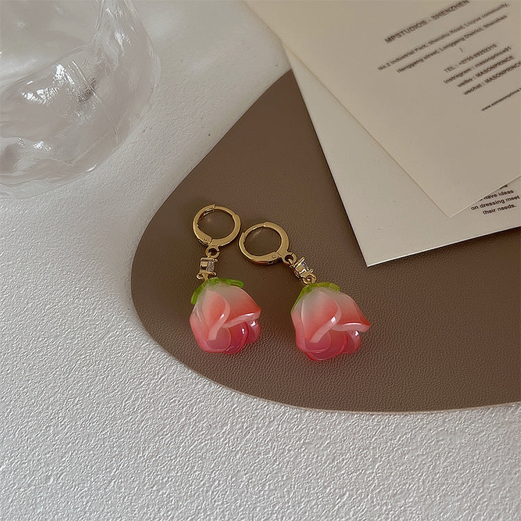 French Retro Resin Tulip Flower Earrings