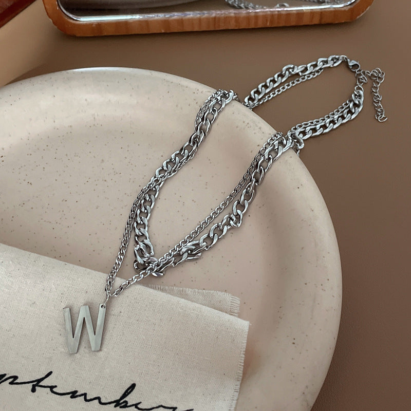 Titanium Steel Letter Double-Layer Necklace Cn0023