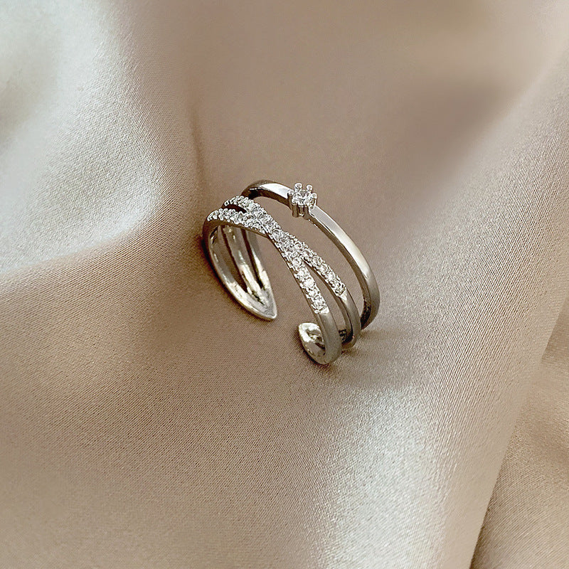 Cross Zircon Ring Opening Adjustable