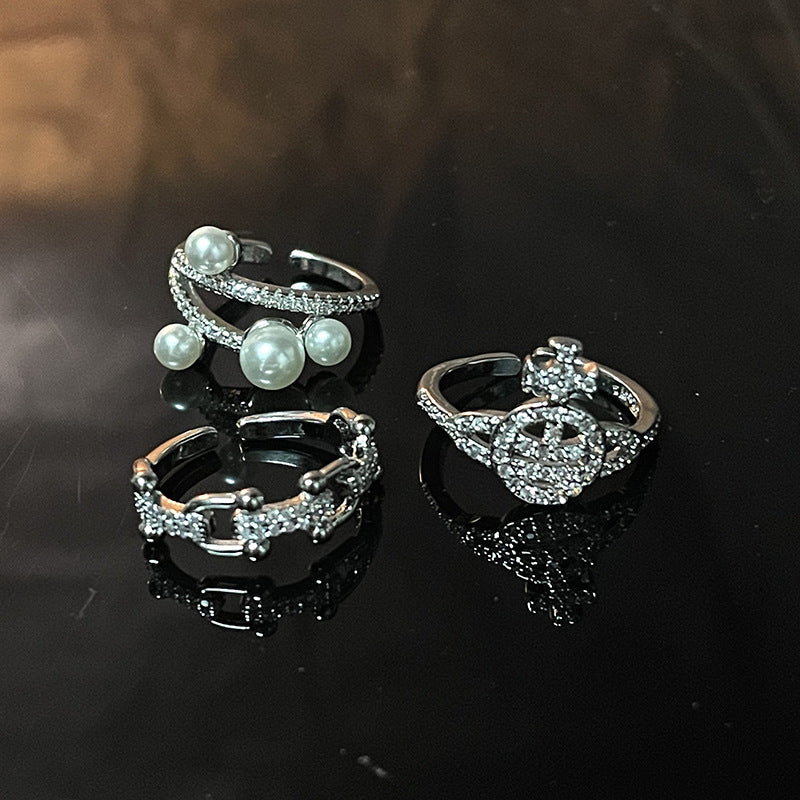 Geometric Diamond Open-End Zircon Ring CN0007