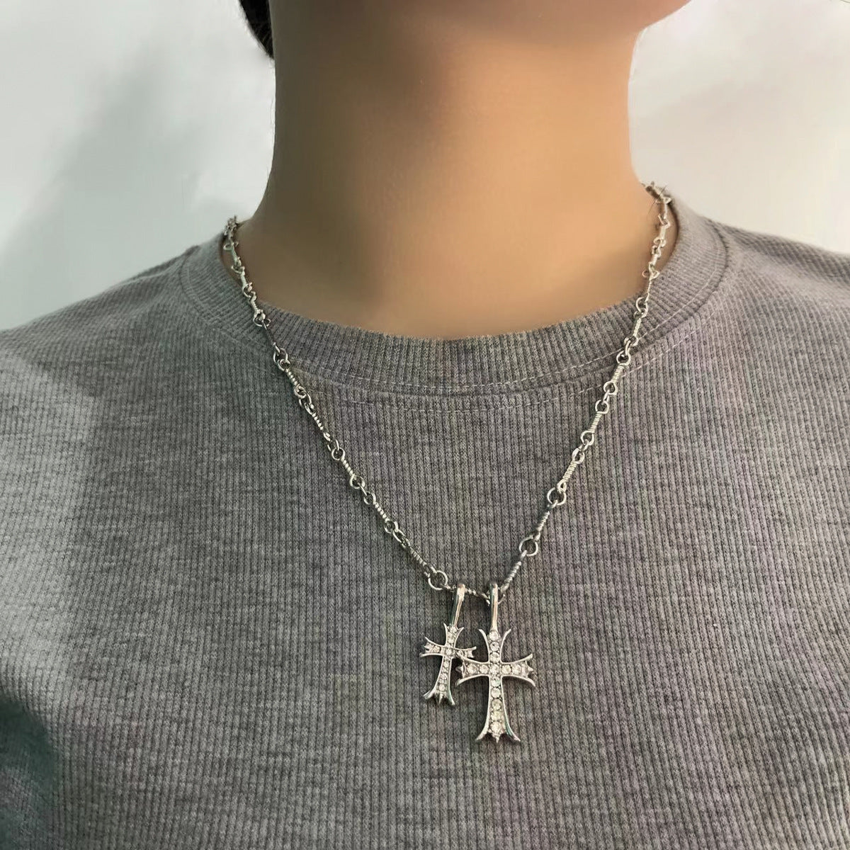 Titanium Steel Zircon Cross Necklace Cn0074