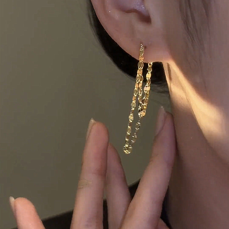 گوشواره منگوله ای دولایه لب زنجیر فلزی طرح علاقه خاص