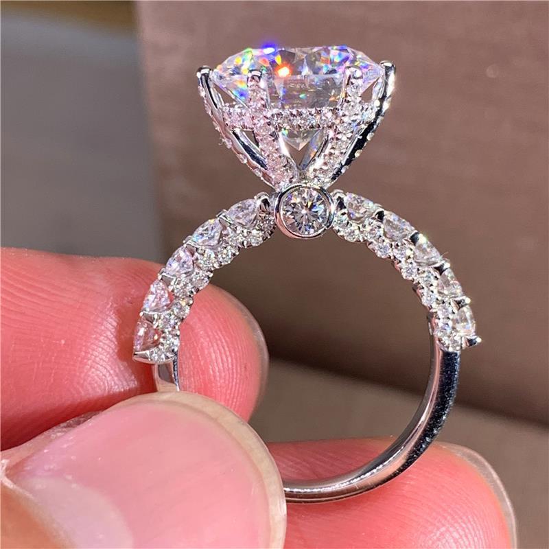 Nhẫn Kim Cương Mosanite 6 Móng Vuốt Màu Vàng Trắng Dát Moissanite Nhẫn Kim Cương Đầy Đủ Cho Nữ