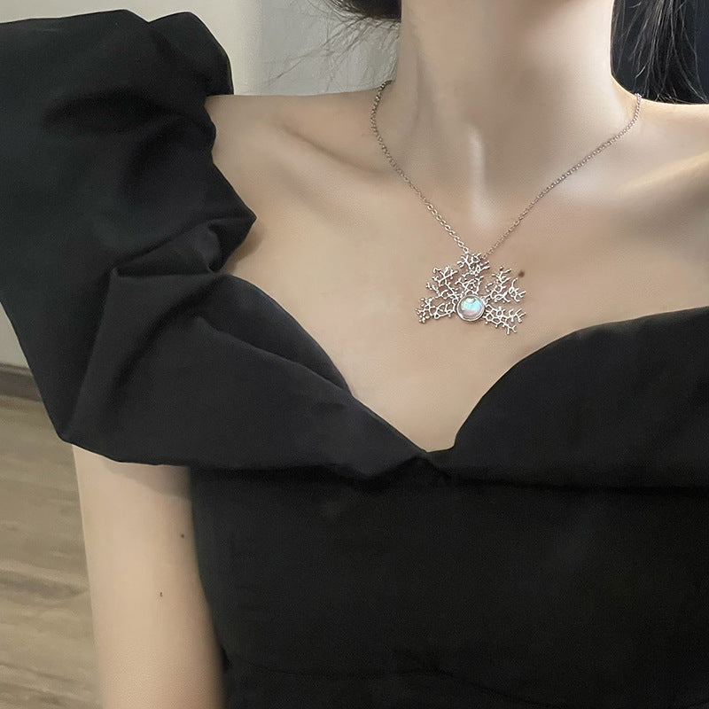 Moonstone Necklace Gem Coral Clavicle Chain Cn0009