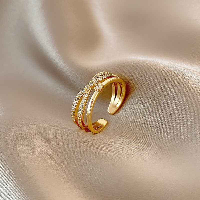 Cross Zircon Ring Opening Adjustable