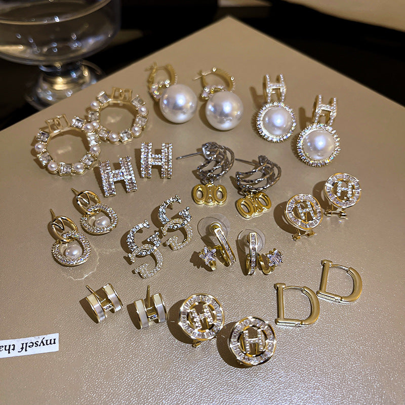 Zircon with Diamond Alphabet Letter Earrings Cn0045