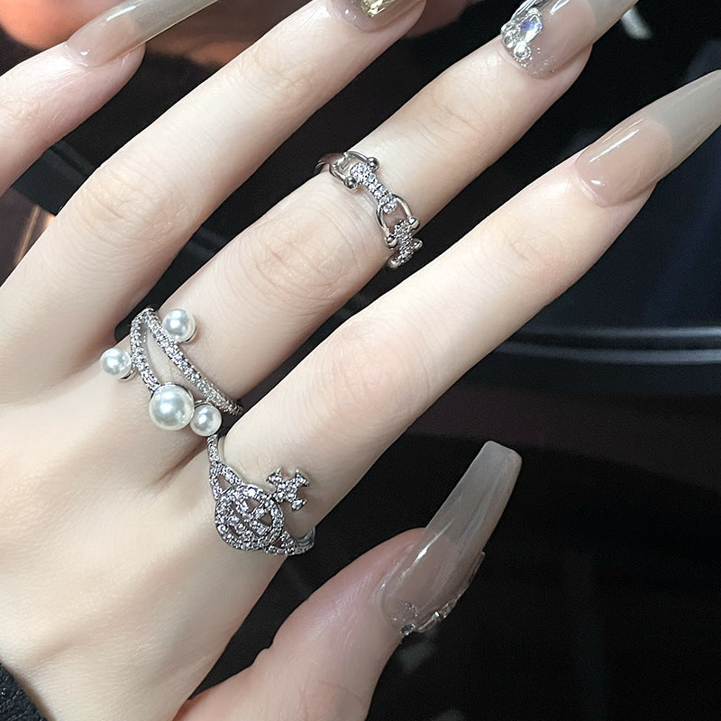 Geometric Diamond Open-End Zircon Ring CN0007