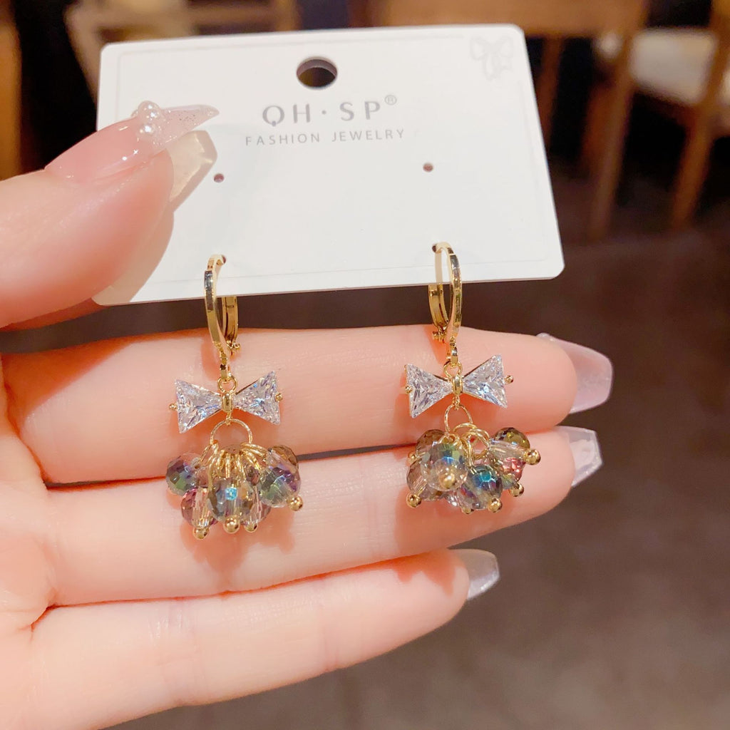 Super Fairy Zirkon Busur Klip Telinga Rumbai Kristal