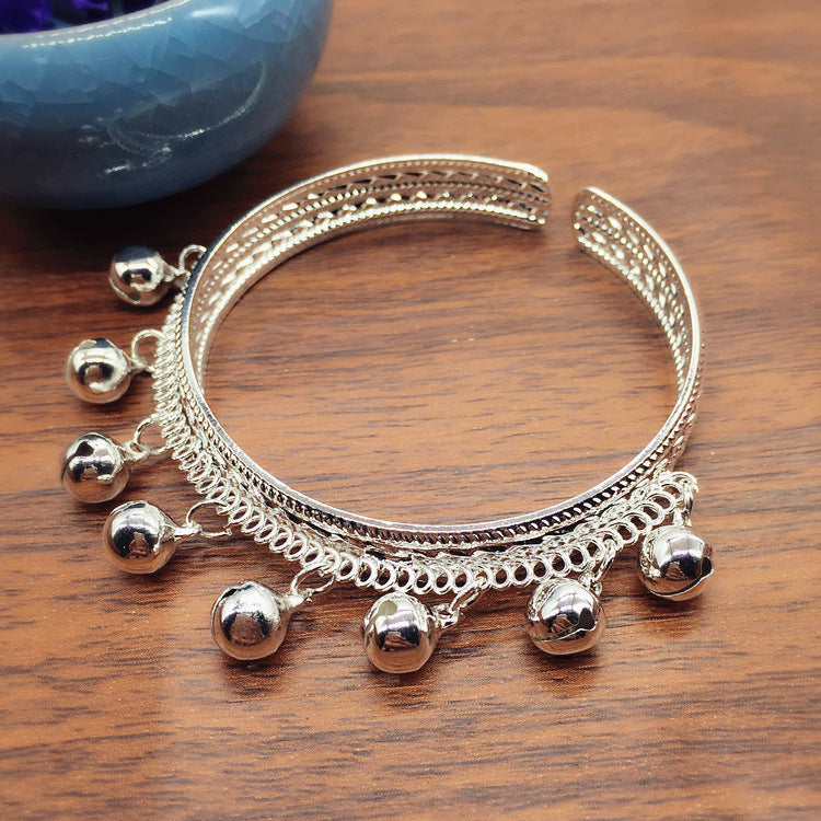 Retro Silver Eight Bell Bracelet Ethnic Style Dance Open Bracelet