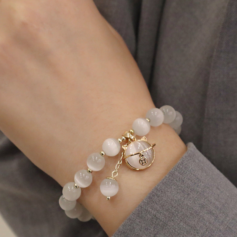 Opal Crystal lucky cat bracelet for women