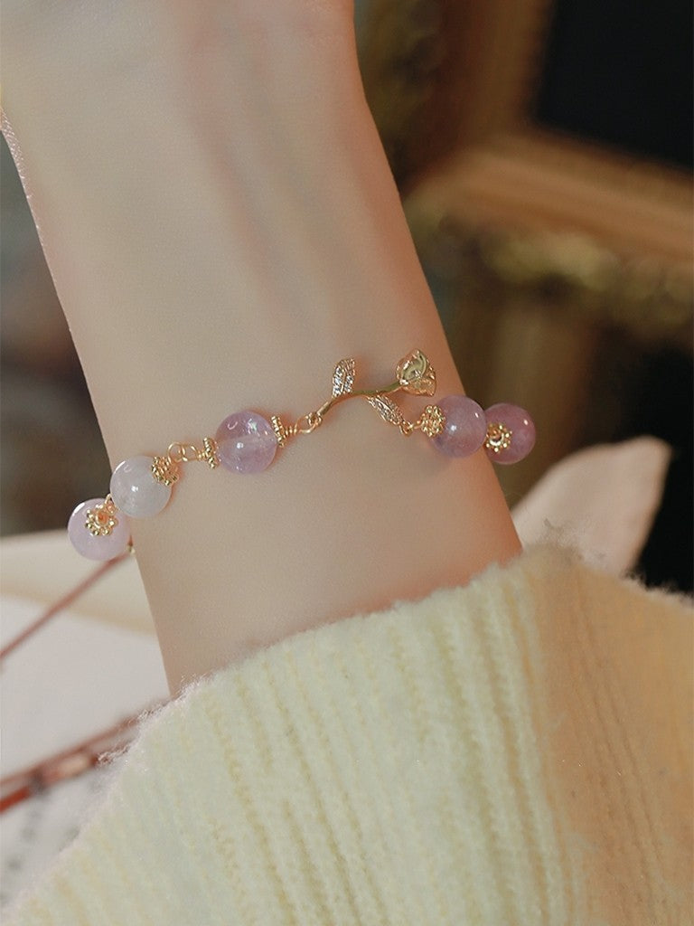 প্রাকৃতিক অ্যামিথিস্ট পুঁতিযুক্ত গোলাপ ব্রেসলেট