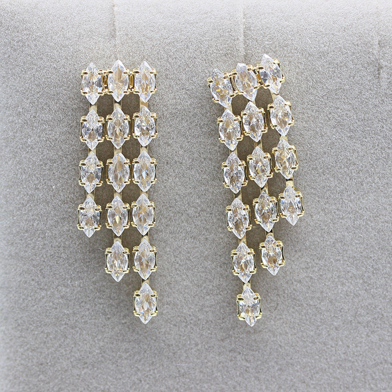 گوشواره چشم اسبی براق و متقارن جدید گوشواره زیرکونی با پرده آویزان