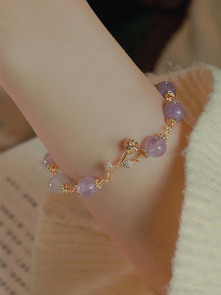 Natural amethyst beaded rose bracelet