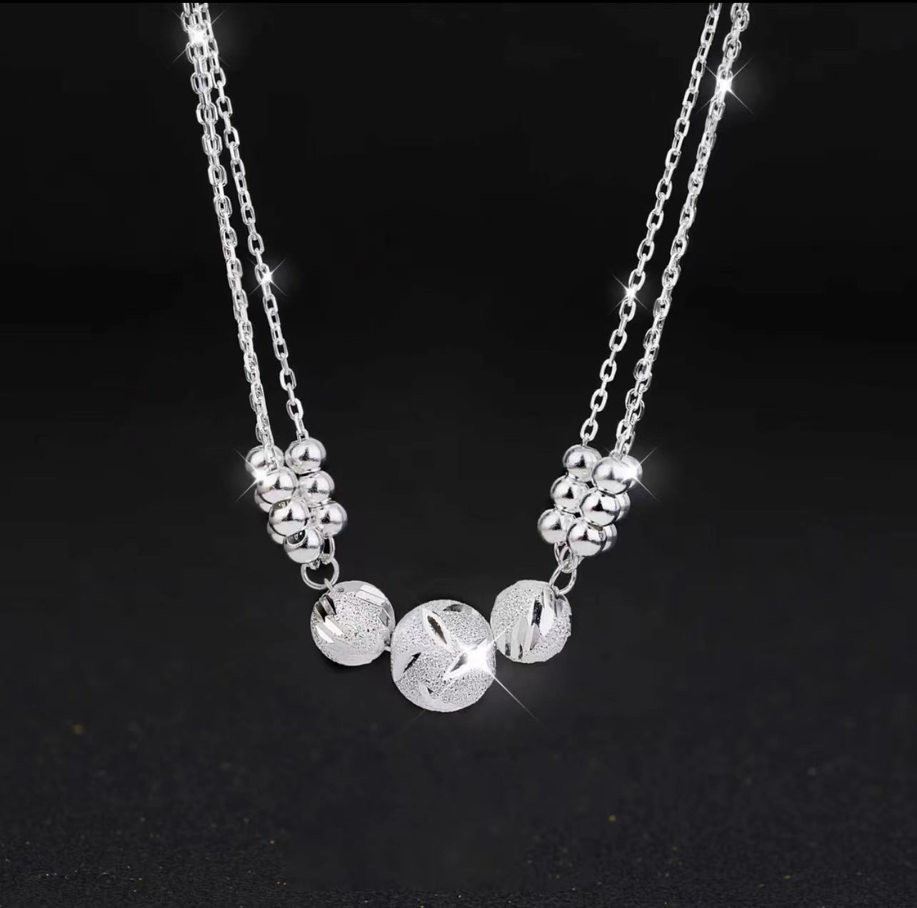 Double-Layer Necklace Women's Brushed Pendant Clavicle Chain