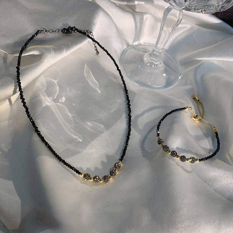 Black Spinel Short Chain Rhinestone Ball Necklace Female Clavicle Chain Choker Necklace