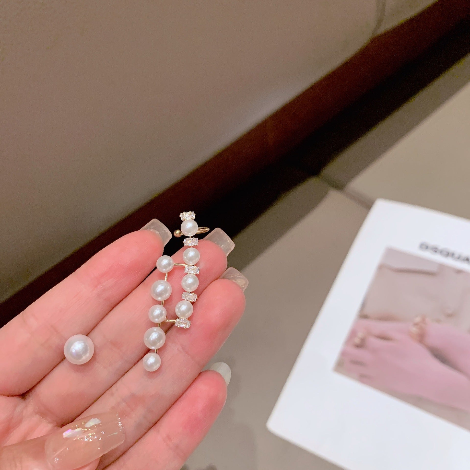 Asymmetric Pearl Stud Earrings Ear Clip One-Piece Earrings Earrings