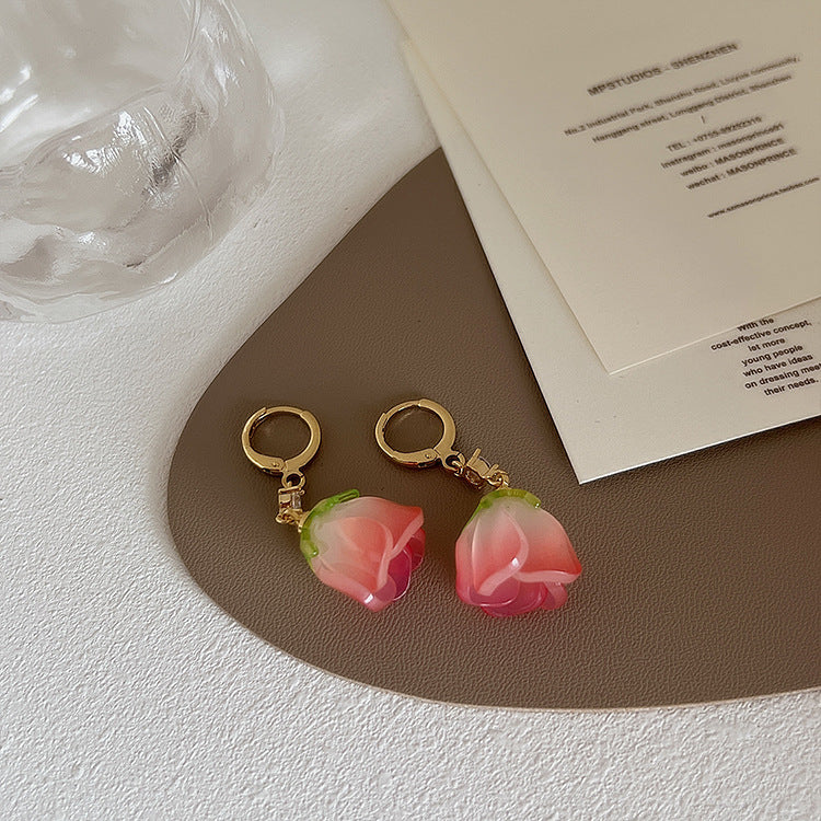 French Retro Resin Tulip Flower Earrings