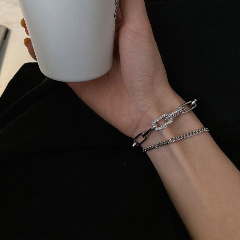 Geometric Hollow Jeweled Bracelet Women's Retro Double-Layer Chain Bracelet