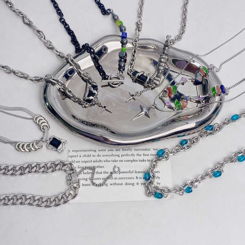 Titanium Steel Zircon Cross Necklace Cn0074