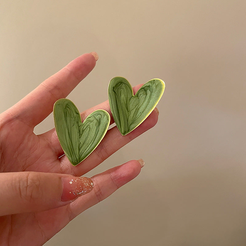 Vintage Green Heart Earrings Cn0044
