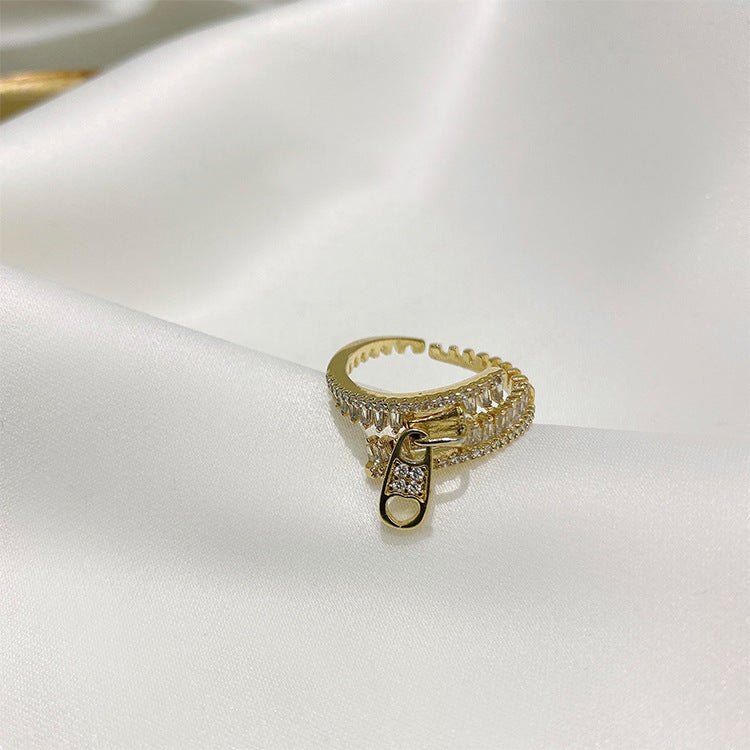 Thiết Kế Thời Trang Cá Tính Dây Kéo Mở Vòng Rhinestone Zircon Index Finger Ring