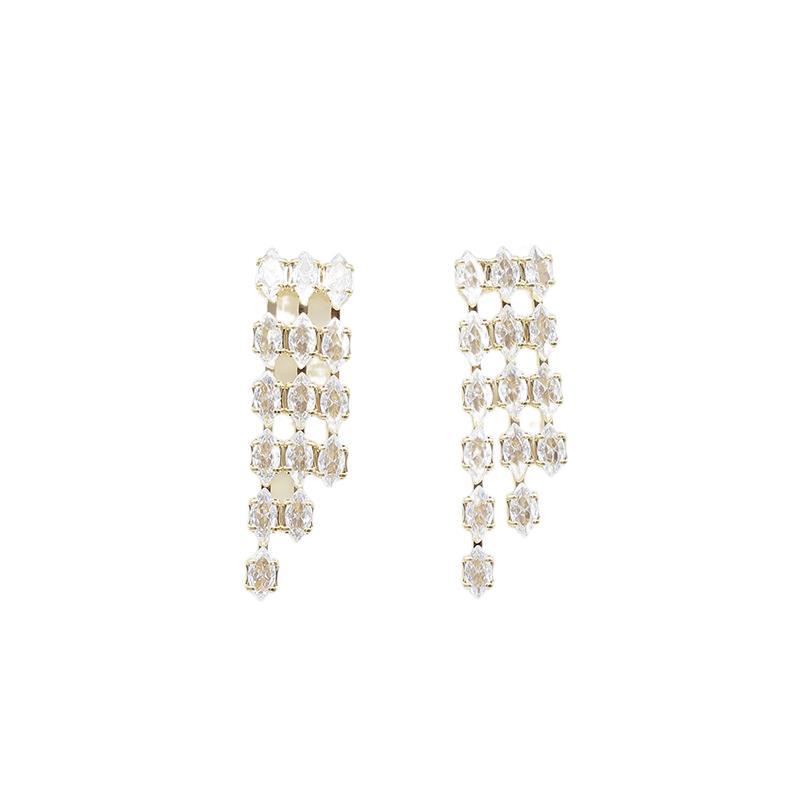 گوشواره چشم اسبی براق و متقارن جدید گوشواره زیرکونی با پرده آویزان