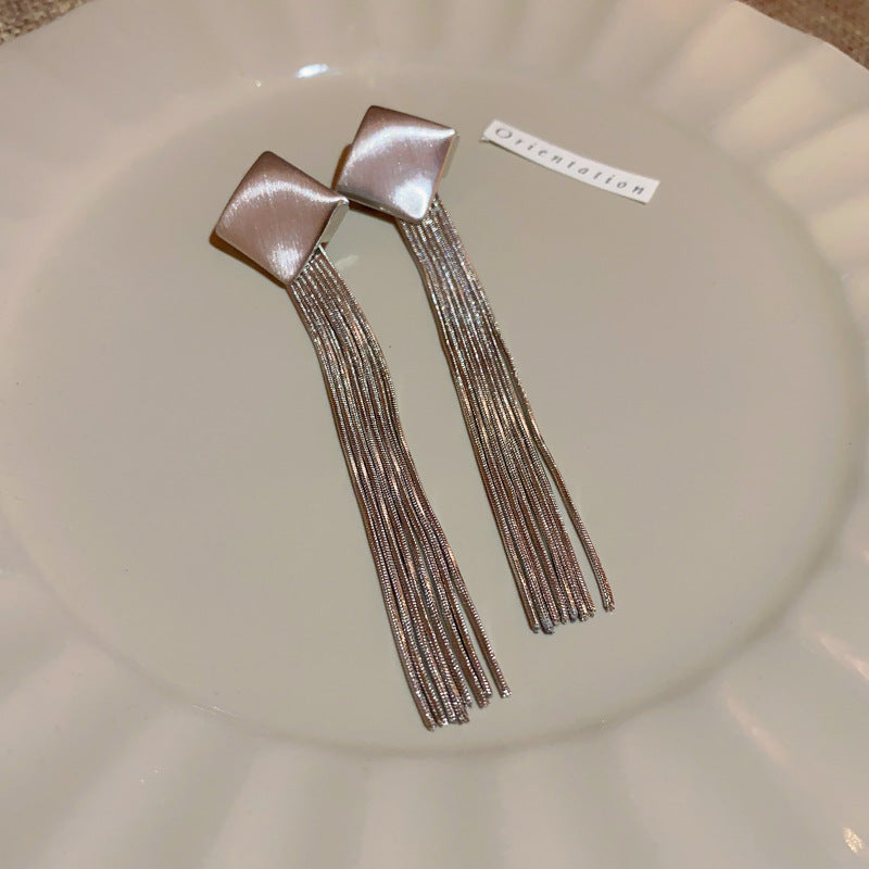 Metal Brushed Diamond Tassel Earrings Long Earrings