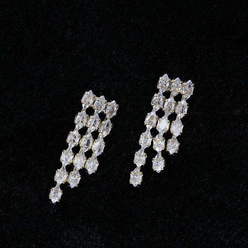 گوشواره چشم اسبی براق و متقارن جدید گوشواره زیرکونی با پرده آویزان