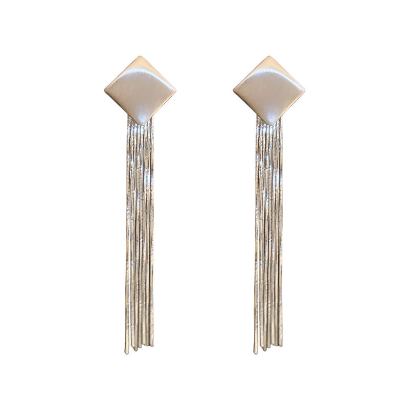Metal Brushed Diamond Tassel Earrings Long Earrings