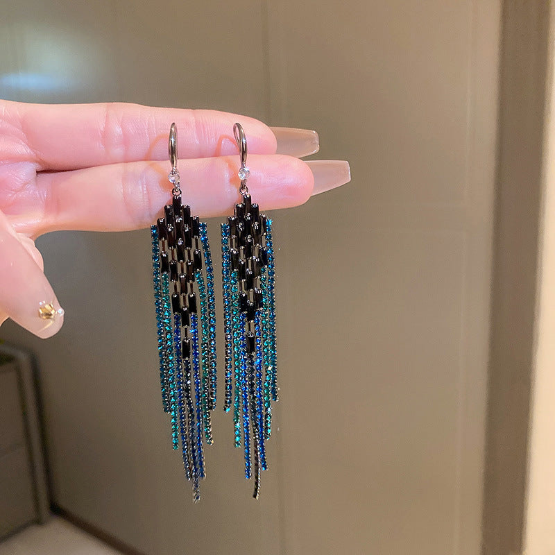 Diamond Letters Geometry Long Fringe Earrings Cn0013