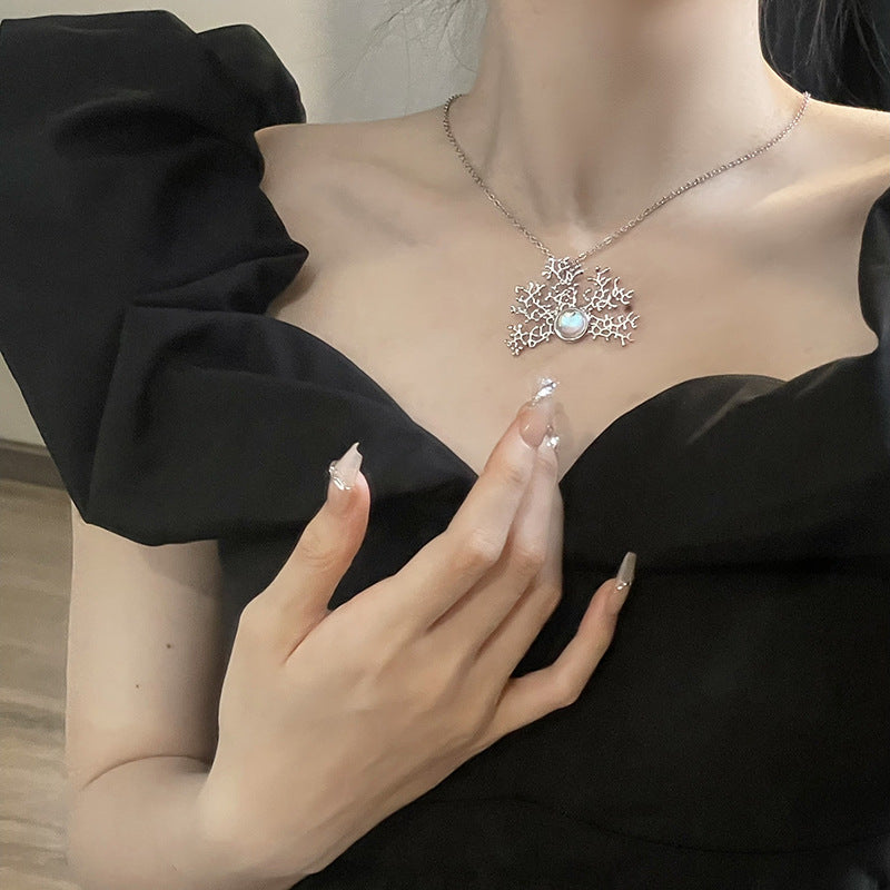 Moonstone Necklace Gem Coral Clavicle Chain Cn0009