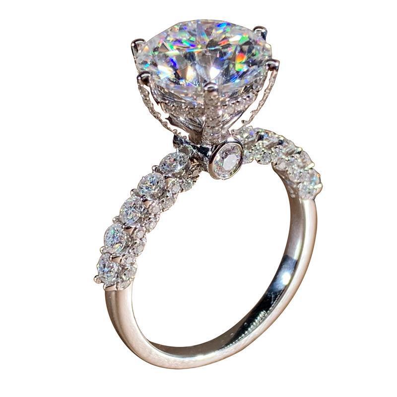 Six-Claw Mosanite Diamond Ring White Gold Color Inlaid Moissanite Inlaid Full Diamond Ring for Women