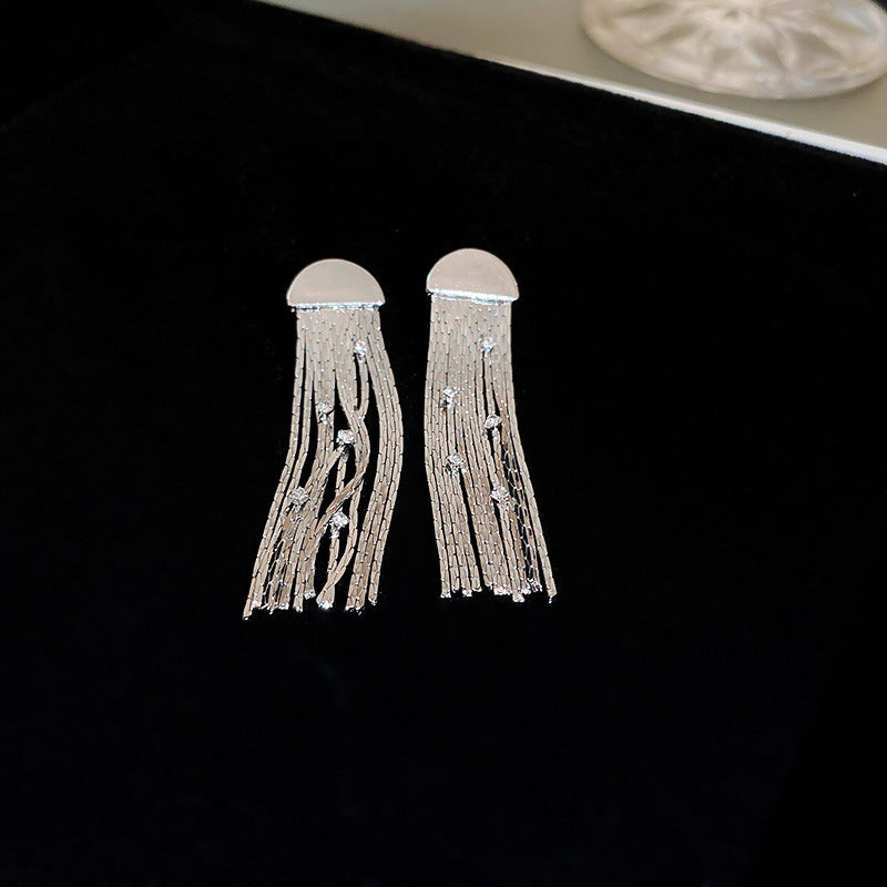 Diamond Jellyfish Semicircle Tassel Earrings