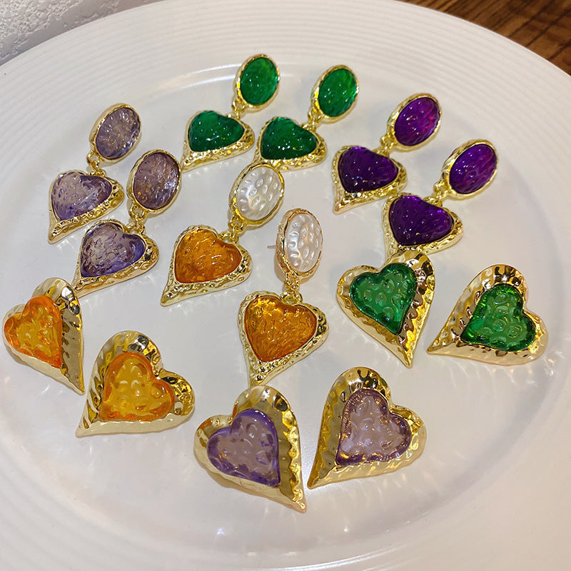 Fold Oval Love Heart Earrings Cn0052