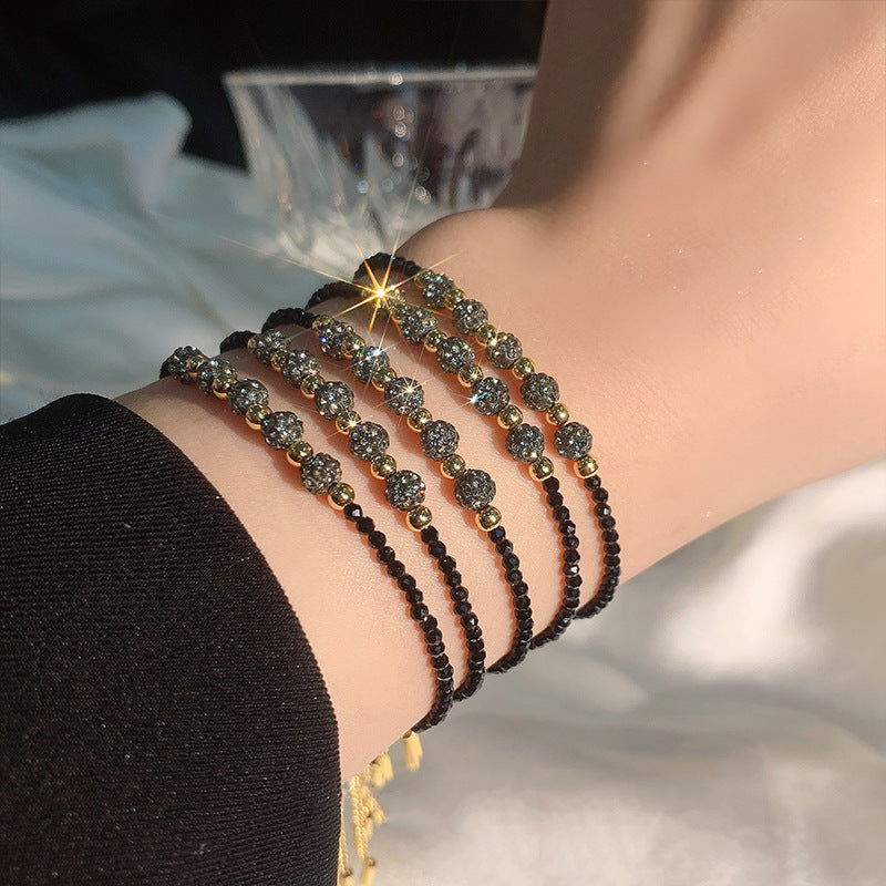 Black Spinel Short Chain Rhinestone Ball Necklace Female Clavicle Chain Choker Necklace