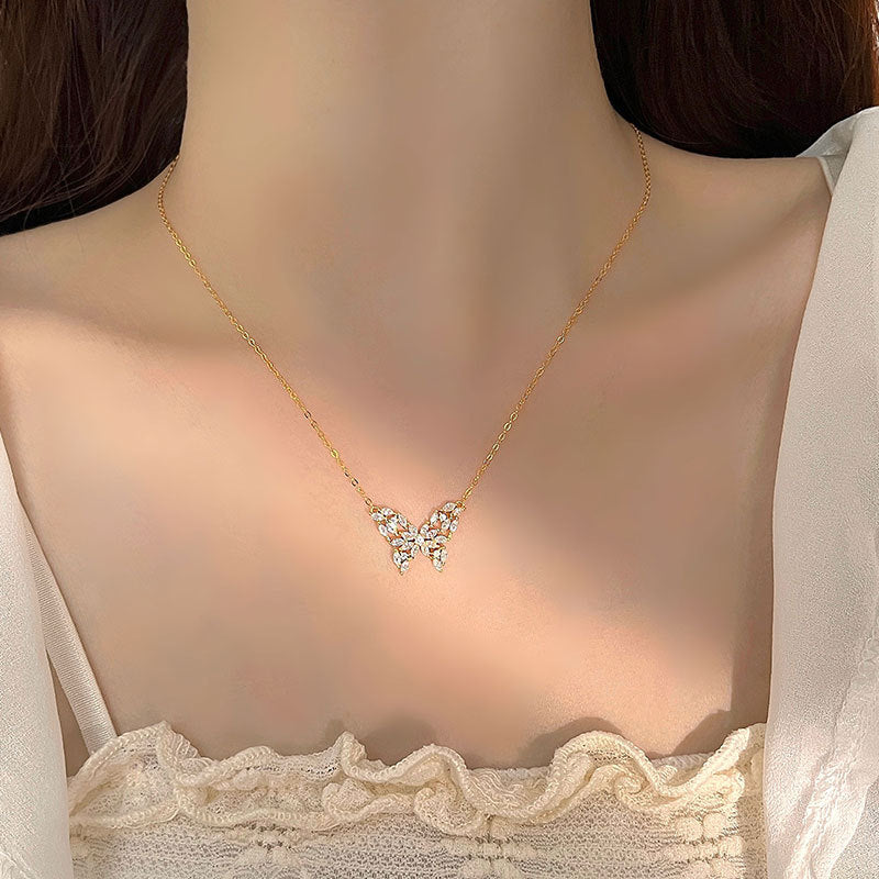 S925 سٹرلنگ سلور ڈائمنڈ جڑا ہوا تیتلی کا ہار