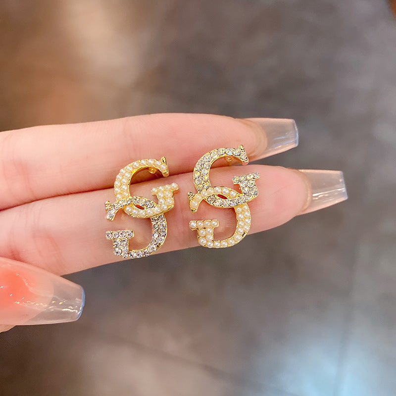 Zircon with Diamond Alphabet Letter Earrings Cn0045