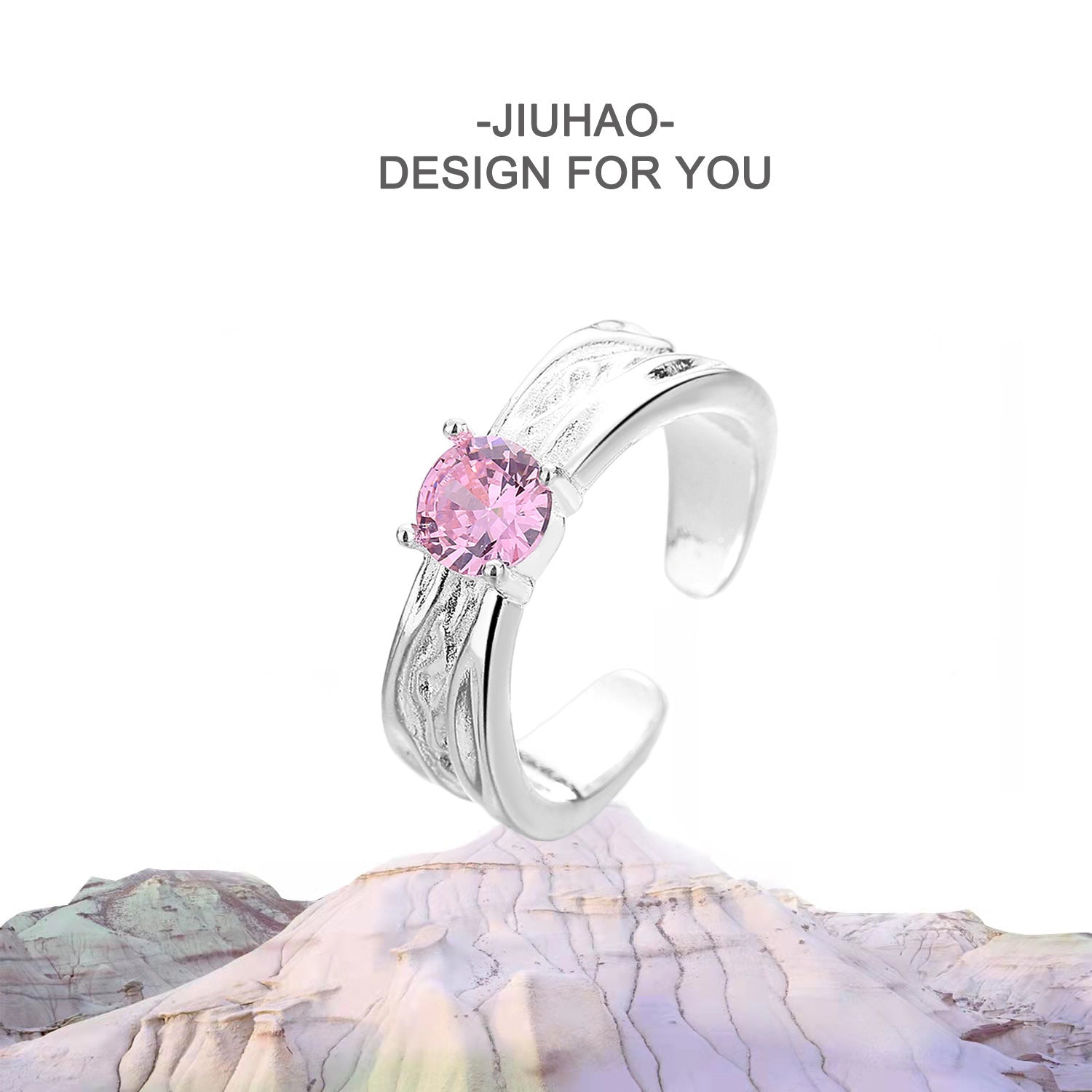 Pink Rhinestone Zircon Love Heart-Shaped Ring Cn0060