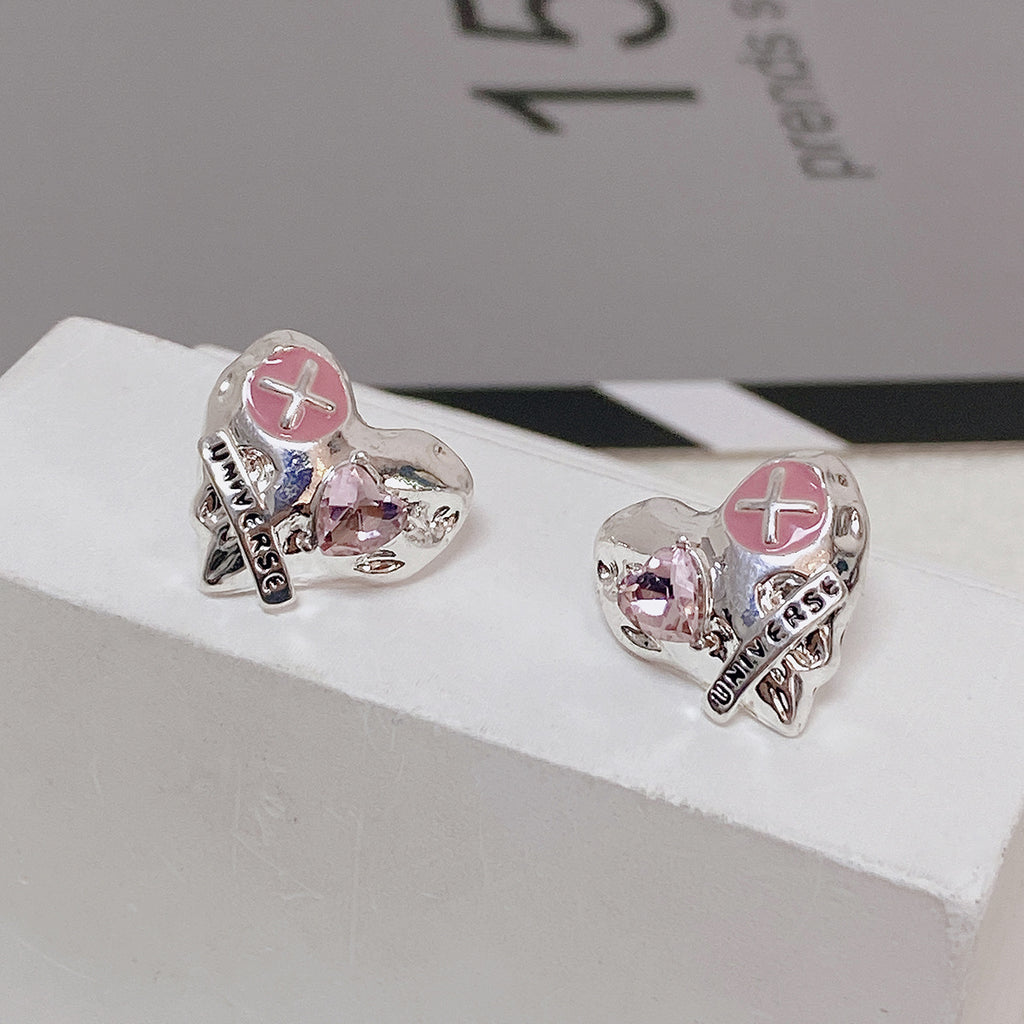 Diamond Love Heart Stud Earrings Cn0072