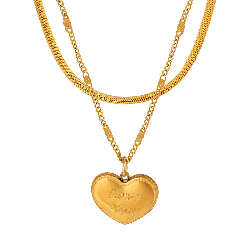 Double-Layer Clavicle Chain Love Pendant Necklace Cn0271