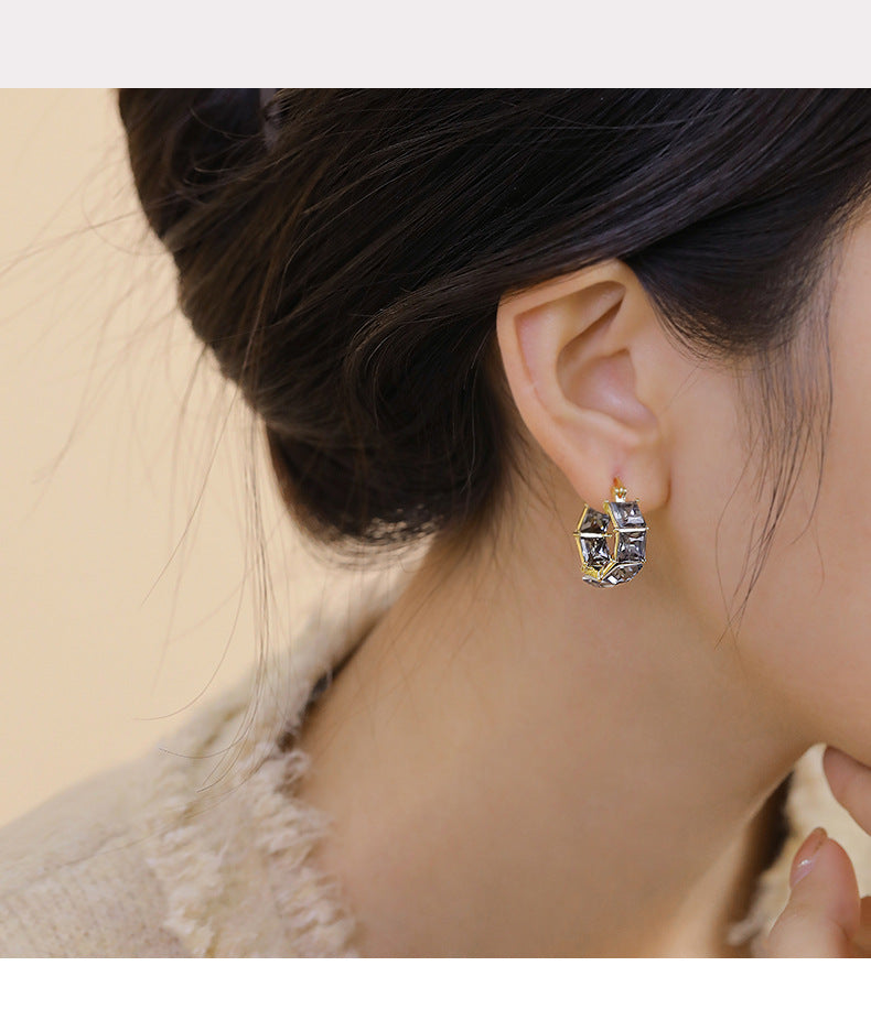 Pendientes de circonio de cristal negro Pendientes de metal