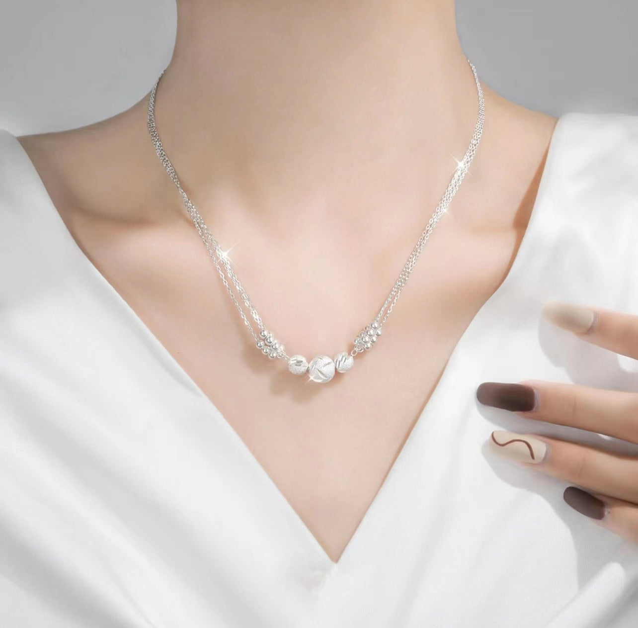 Double-Layer Necklace Women's Brushed Pendant Clavicle Chain