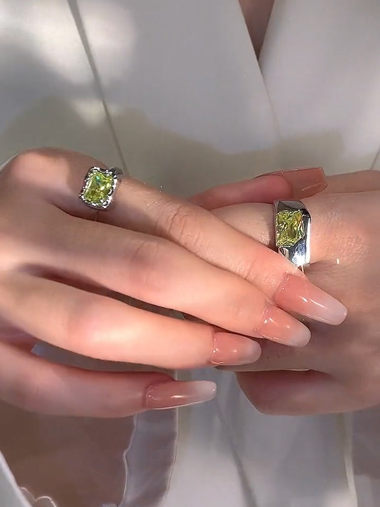 Nhẫn kim cương hình vuông nho xanh Nhẫn thực phẩm mở hai món Nhẫn đeo tay Nhẫn cá tính