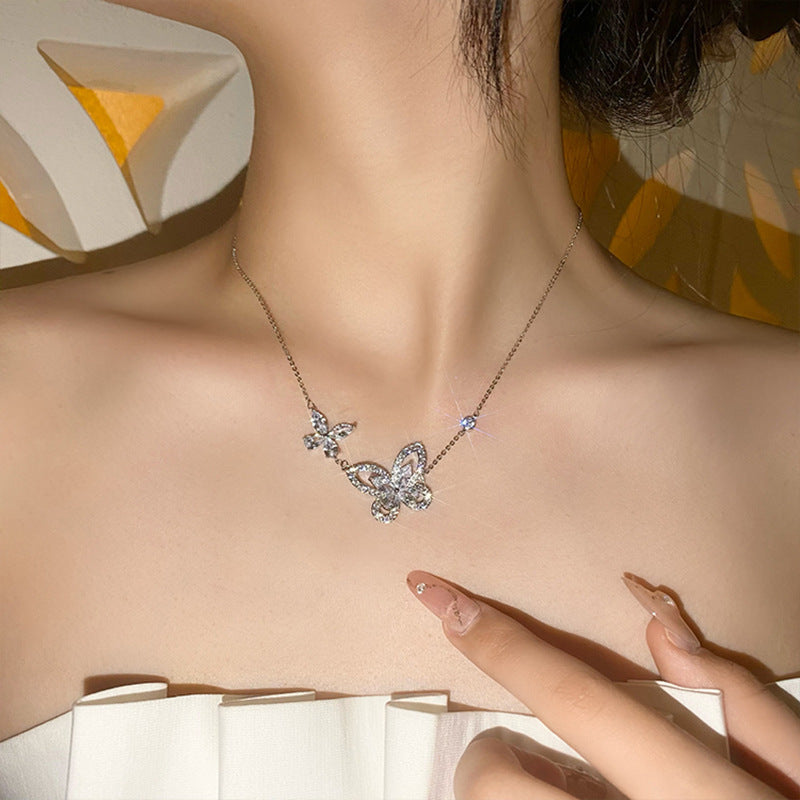 Flash full diamond zircon butterfly necklace