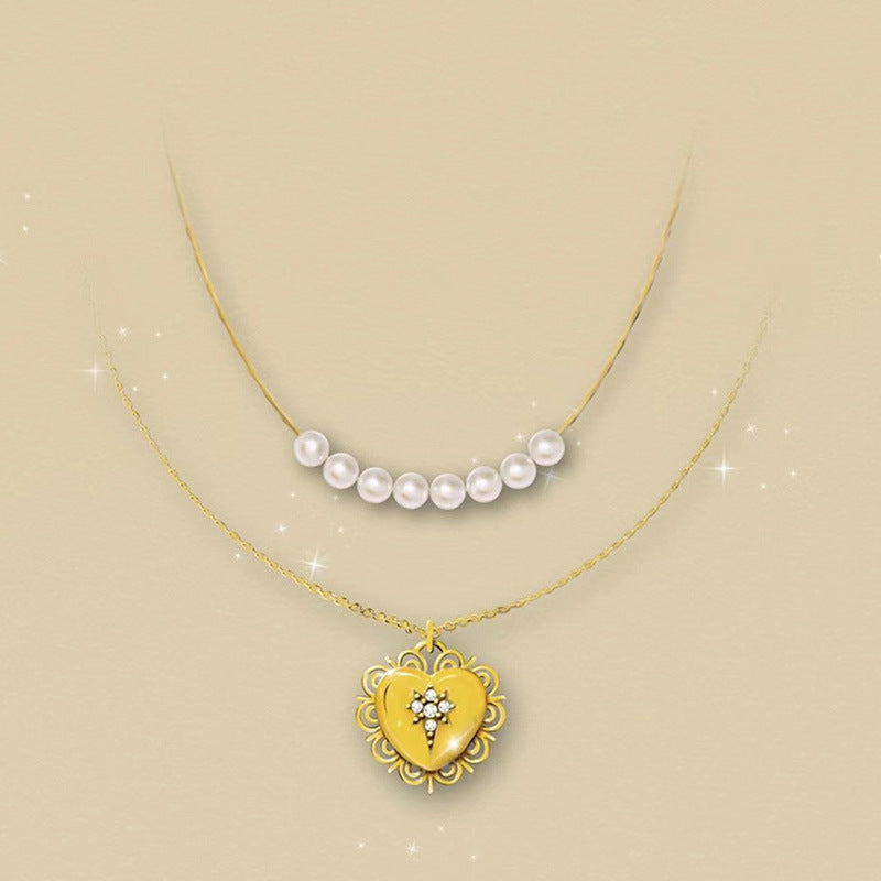 Double Love Pendant Clavicle Chain Necklace