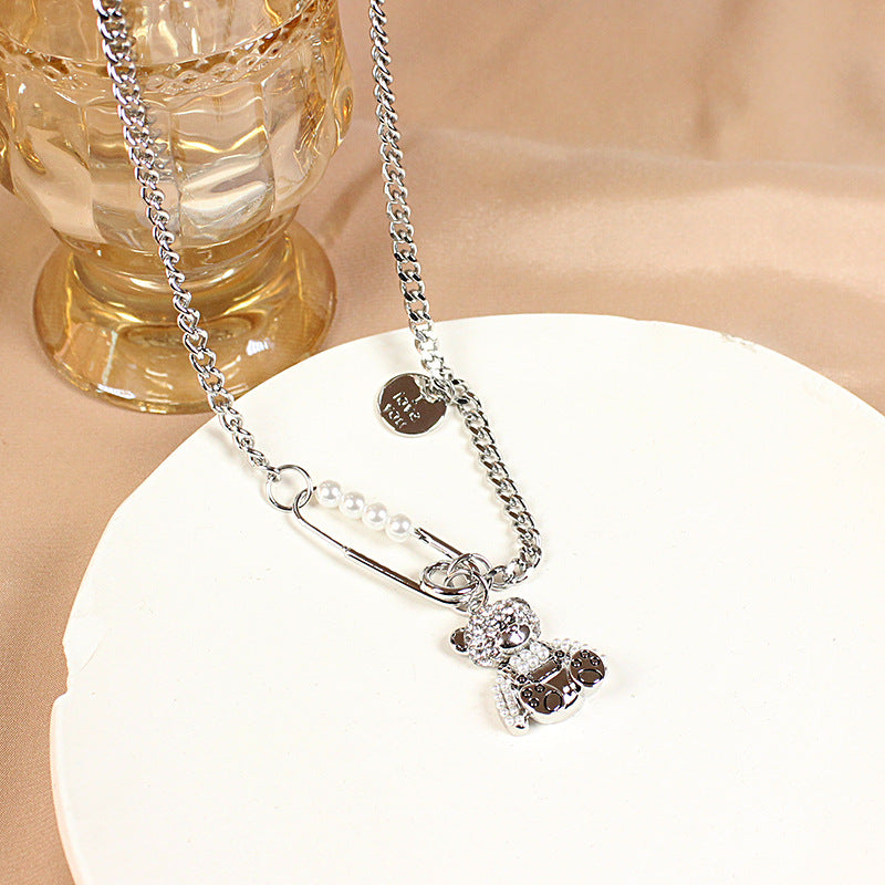 সুন্দর ভালুক সোয়েটার চেইন বিলাসবহুল ডায়মন্ড পিন নেকলেস