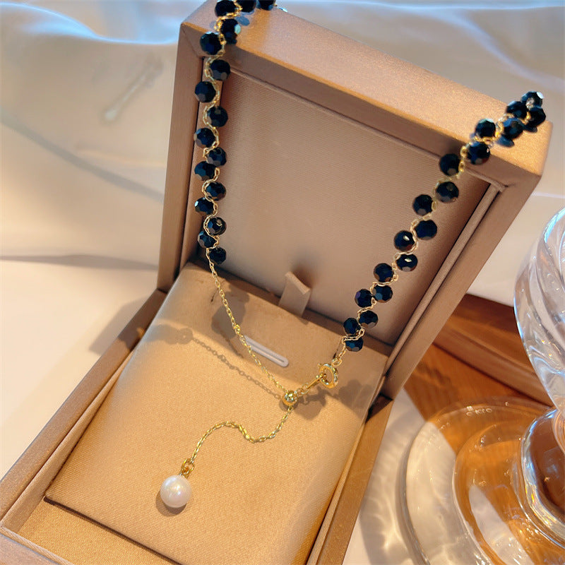 블랙 크리스탈 우븐 목걸이