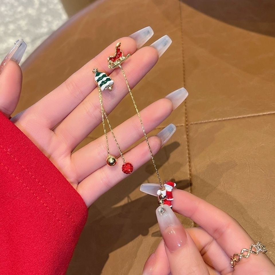 크리스마스 산타 클로스 트리 다이아몬드 볼 술 귀걸이