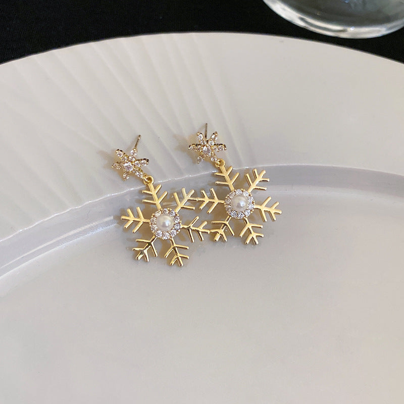 snowflake Christmas tree rotatable zircon earrings