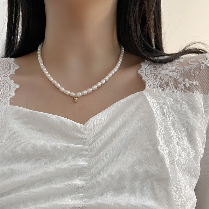 زنجیر گردن لوبیا طلایی کوچک طلایی مروارید تقلیدی طبیعی باروک